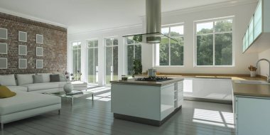 Beyaz modern mutfak dekorasyon illüstrasyon