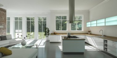 Beyaz modern mutfak dekorasyon illüstrasyon