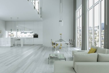 Beyaz modern mutfak dekorasyon illüstrasyon