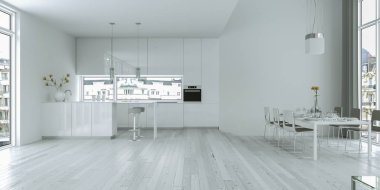 Beyaz modern mutfak dekorasyon illüstrasyon