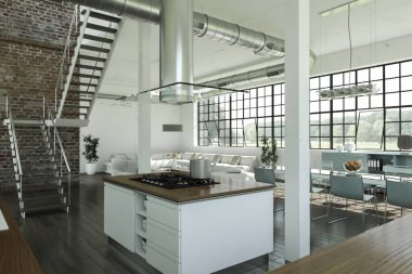 Beyaz modern mutfak dekorasyon illüstrasyon