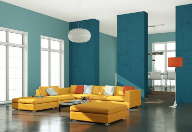 İç tasarım modern parlak Oda Sarı kanepe