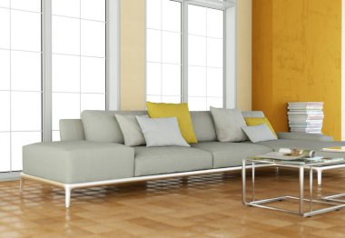 İç tasarım modern parlak oda gri kanepe