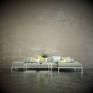 İç tasarım modern parlak oda gri kanepe