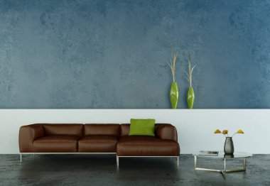 İç tasarım modern parlak oda kahverengi kanepe