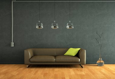 İç tasarım modern parlak oda kahverengi kanepe