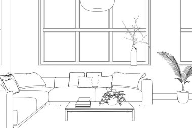 İç tasarım oturma odası özel çizim