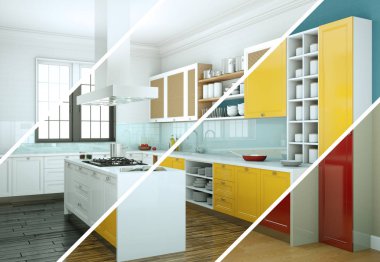 Güzel bir tasarım ile modern bir mutfak bölünmüş renk varyasyonları