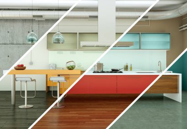 Güzel bir tasarım ile modern bir mutfak bölünmüş renk varyasyonları