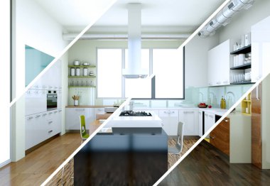 Güzel bir tasarım ile modern bir mutfak bölünmüş renk varyasyonları