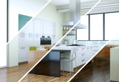 Güzel bir tasarım ile modern bir mutfak bölünmüş renk varyasyonları