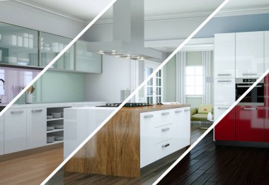 Güzel bir tasarım ile modern bir mutfak bölünmüş renk varyasyonları