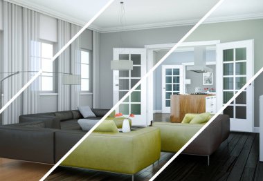 Bölünmüş renk değişimleri modern loft iç tasarım