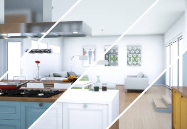 Bölünmüş renk değişimleri modern loft iç tasarım