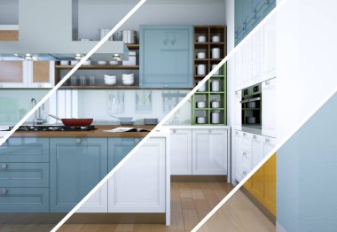 Güzel bir tasarım ile modern bir mutfak bölünmüş renk varyasyonları