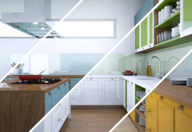Güzel bir tasarım ile modern bir mutfak bölünmüş renk varyasyonları