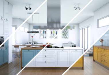 Güzel bir tasarım ile modern bir mutfak bölünmüş renk varyasyonları