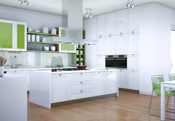 Witte moderne keuken interieur illustratie — Stockfoto