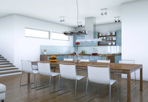 白いモダンなキッチン インテリア デザイン イラスト — ストック写真