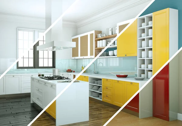 Güzel bir tasarım ile modern bir mutfak bölünmüş renk varyasyonları