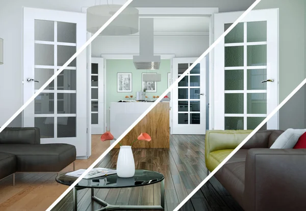 Bölünmüş renk değişimleri modern loft iç tasarım