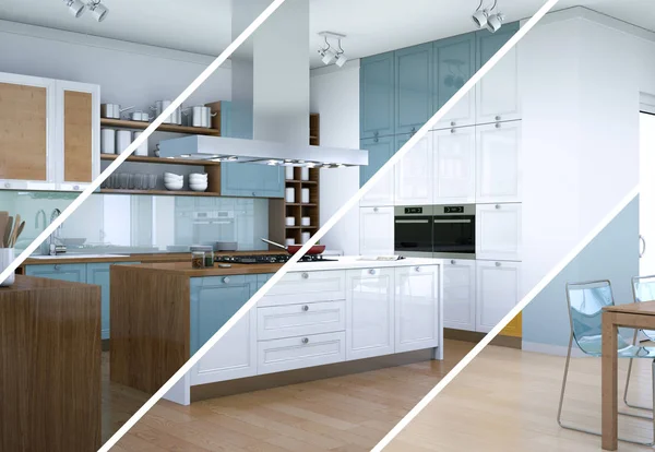 Güzel bir tasarım ile modern bir mutfak bölünmüş renk varyasyonları