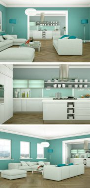 Üç renk değişimleri modern loft iç tasarım