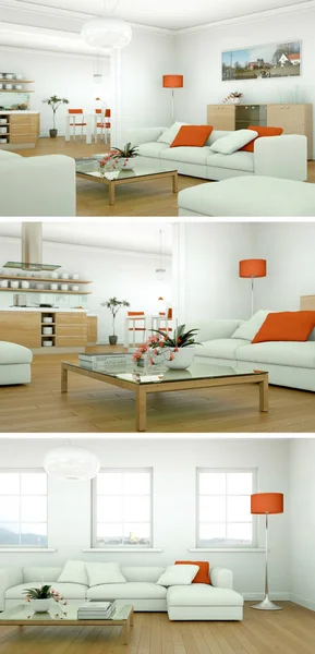 Three color variations of a modern loft interior design — Stock Photo, Image