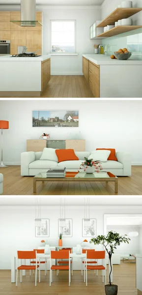 三现代阁楼室内设计的色彩变化 — 图库照片