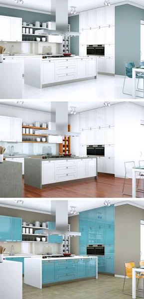 Three color variations of a modern loft interior design — Stock Photo, Image