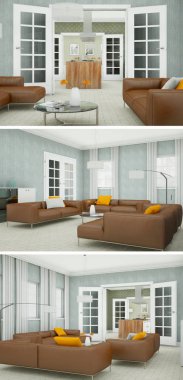 Modern iç çatı tasarım üç kez bakıldı