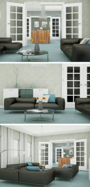 Modern iç çatı tasarım üç kez bakıldı