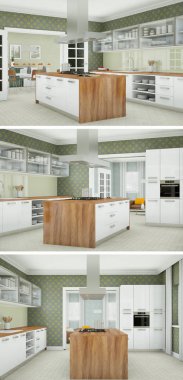 Güzel bir tasarım ile modern bir mutfak, üç kez bakıldı