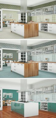 Güzel bir tasarım ile modern bir mutfak, üç kez bakıldı