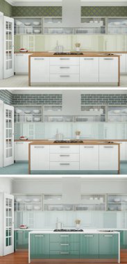 Güzel bir tasarım ile modern bir mutfak, üç kez bakıldı