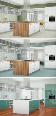 Güzel bir tasarım ile modern bir mutfak, üç kez bakıldı