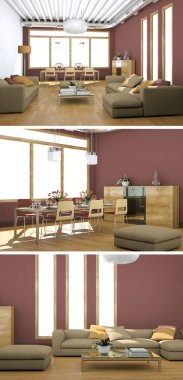 Modern iç çatı tasarım üç kez bakıldı