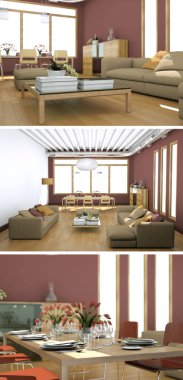 Modern iç çatı tasarım üç kez bakıldı