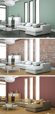 Üç renk değişimleri modern loft iç tasarım