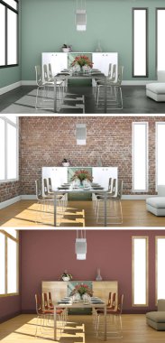 Üç renk değişimleri modern loft iç tasarım