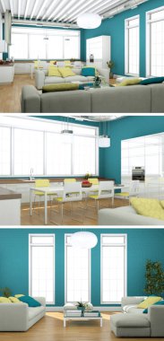 Modern iç çatı tasarım üç kez bakıldı