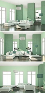 3d render modern iç çatı üç görünüm Tasarla