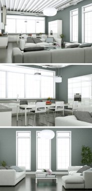 Modern iç çatı tasarım üç kez bakıldı