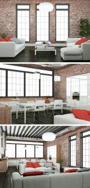 Modern iç çatı tasarım üç kez bakıldı