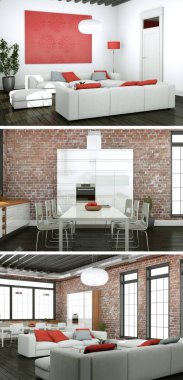 Modern iç çatı tasarım üç kez bakıldı