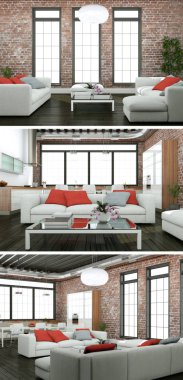 Modern iç çatı tasarım üç kez bakıldı