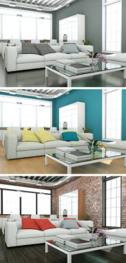 Üç renk değişimleri modern loft iç tasarım