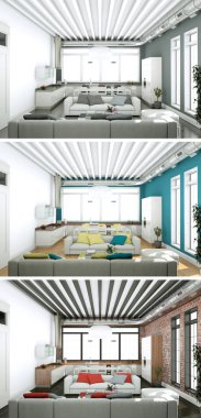 Üç renk değişimleri modern loft iç tasarım