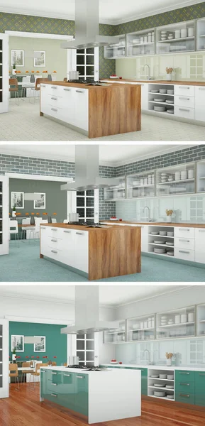 Güzel bir tasarım ile modern bir mutfak, üç kez bakıldı