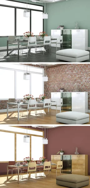 Üç renk değişimleri modern loft iç tasarım